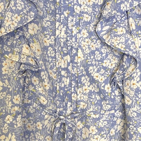 Eclair square neck blouse top ruffle bohemian blue lightweight floral Sz Large - Picture 3 of 5